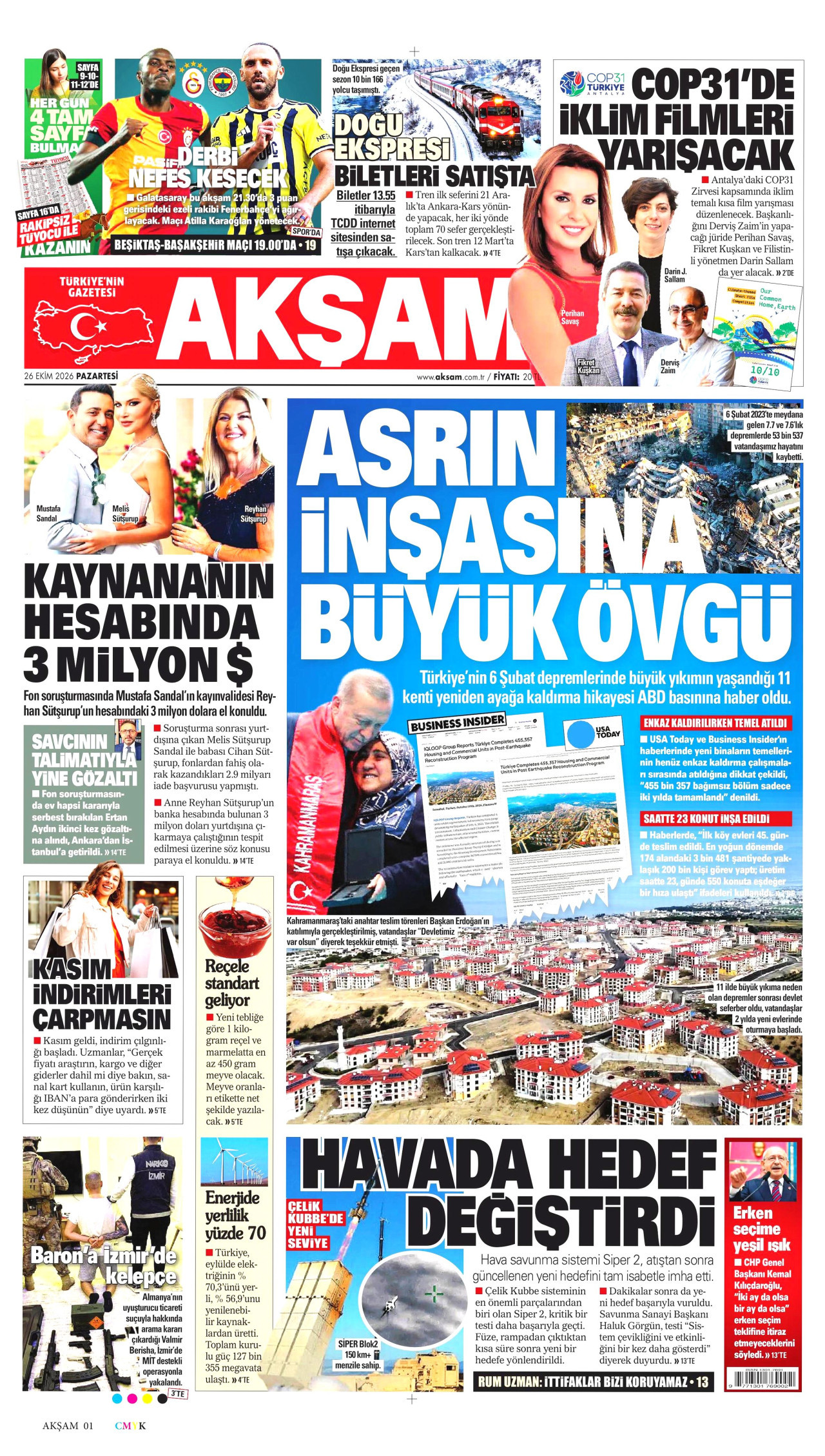Akşam Gazetesi gazetesi manşeti