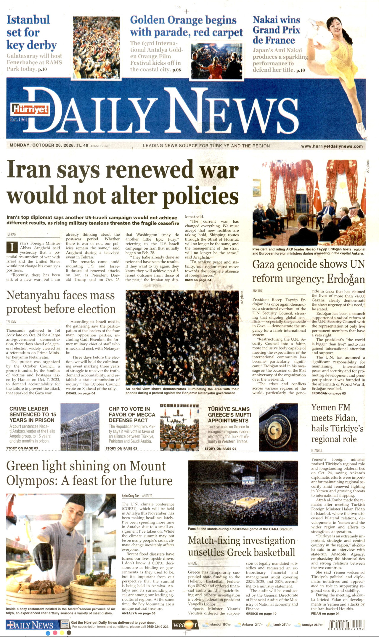 Hürriyet Daily News Gazetesi gazetesi manşeti