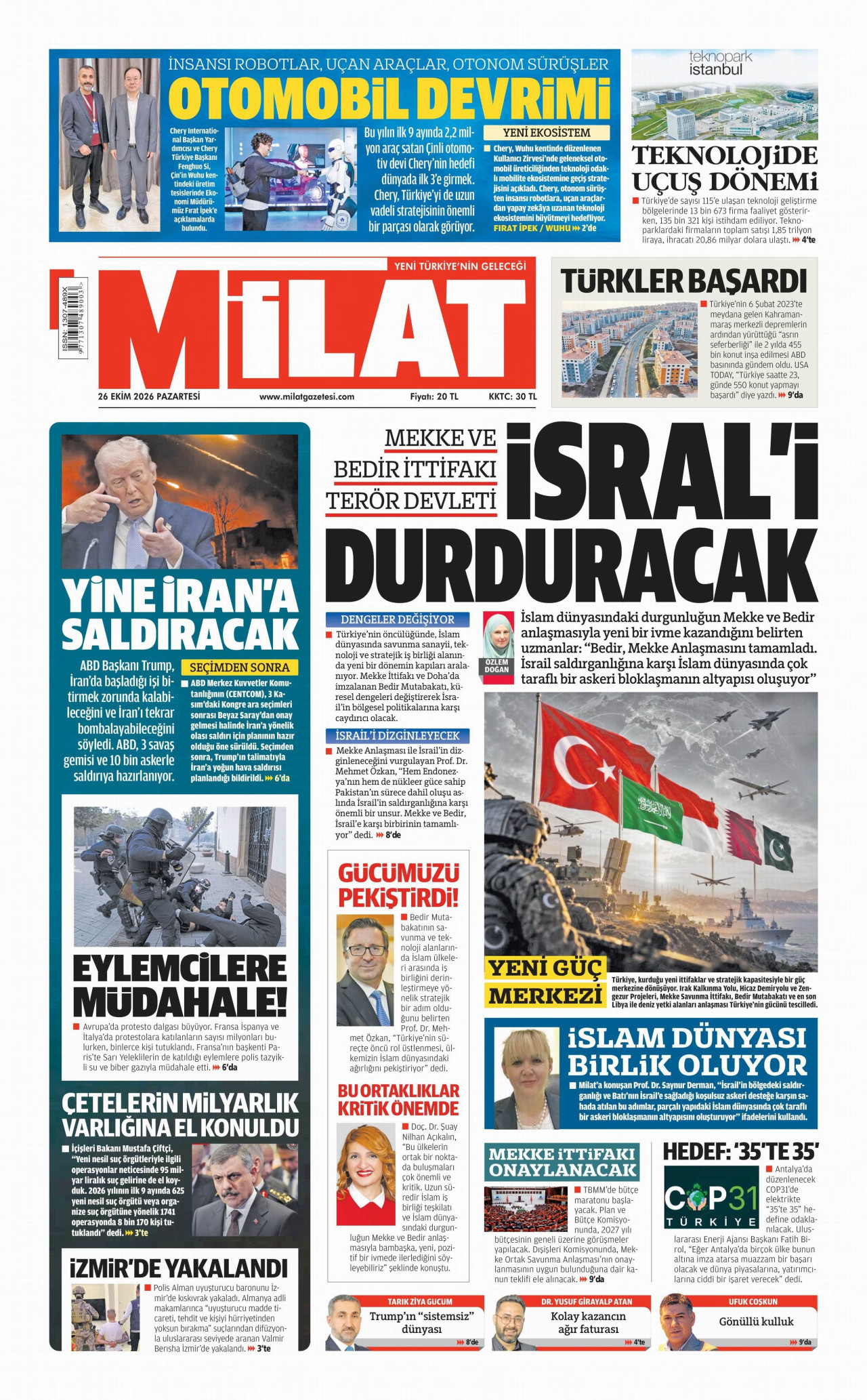 Milat Gazetesi gazetesi manşeti