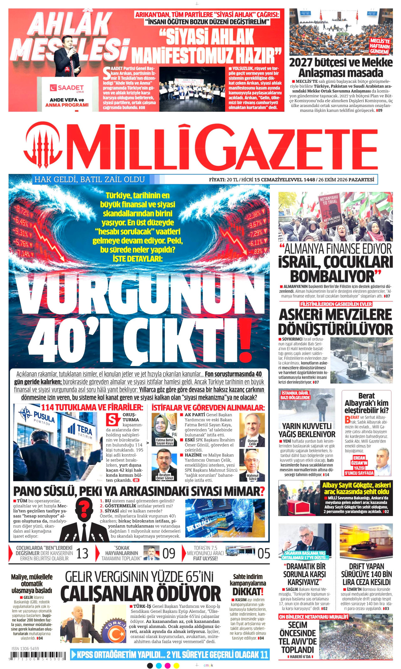 Milli Gazete Gazetesi gazetesi manşeti