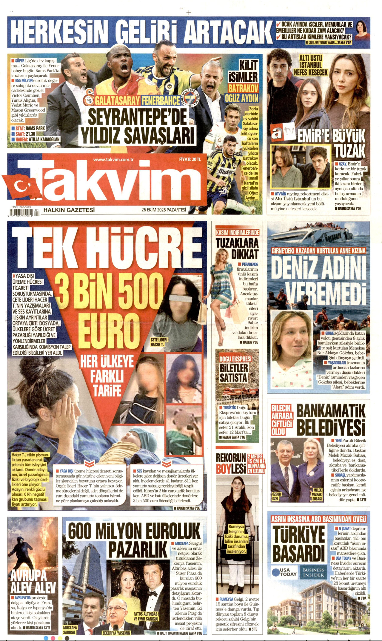 Takvim Gazetesi gazetesi manşeti