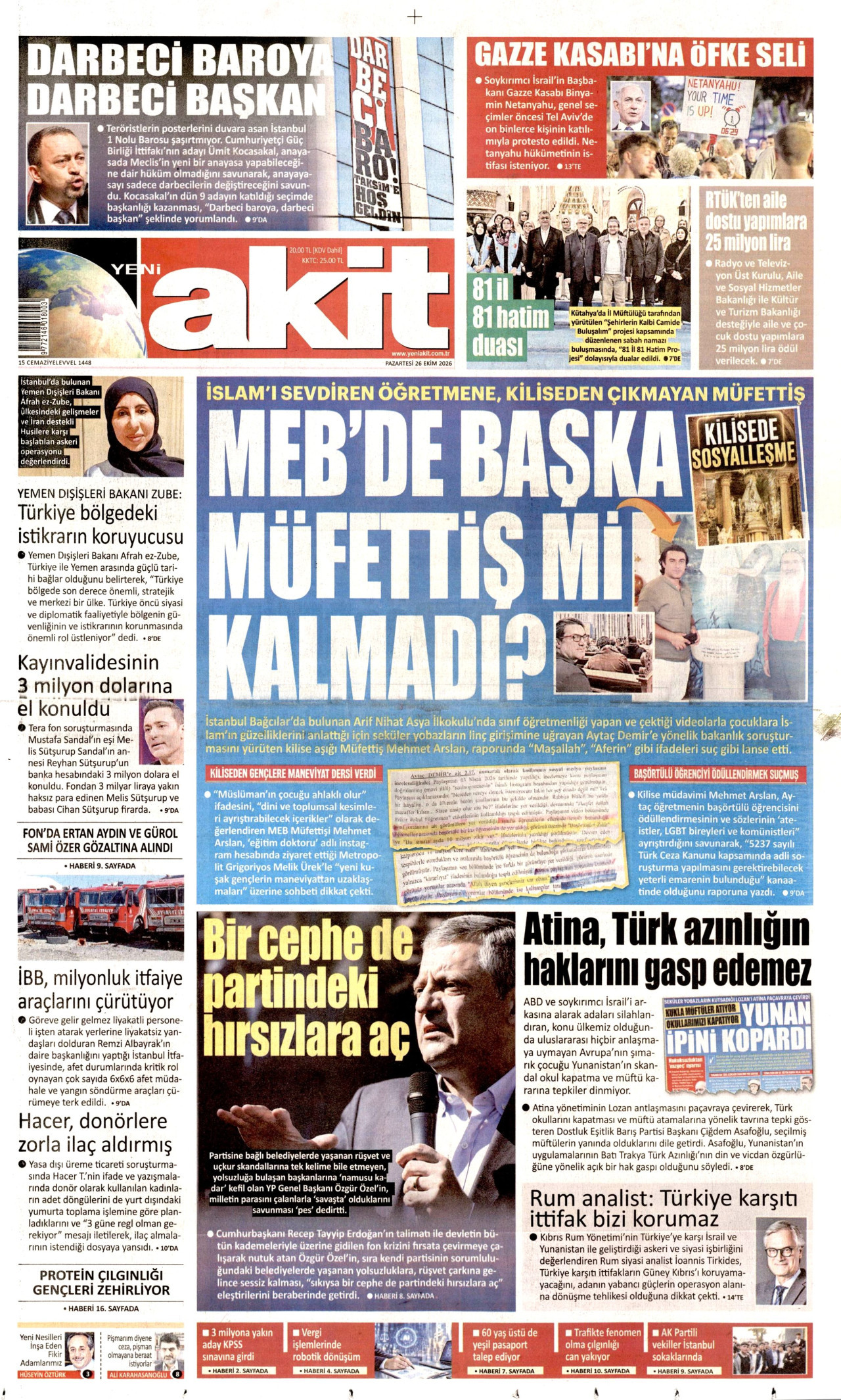 Yeni Akit Gazetesi gazetesi manşeti