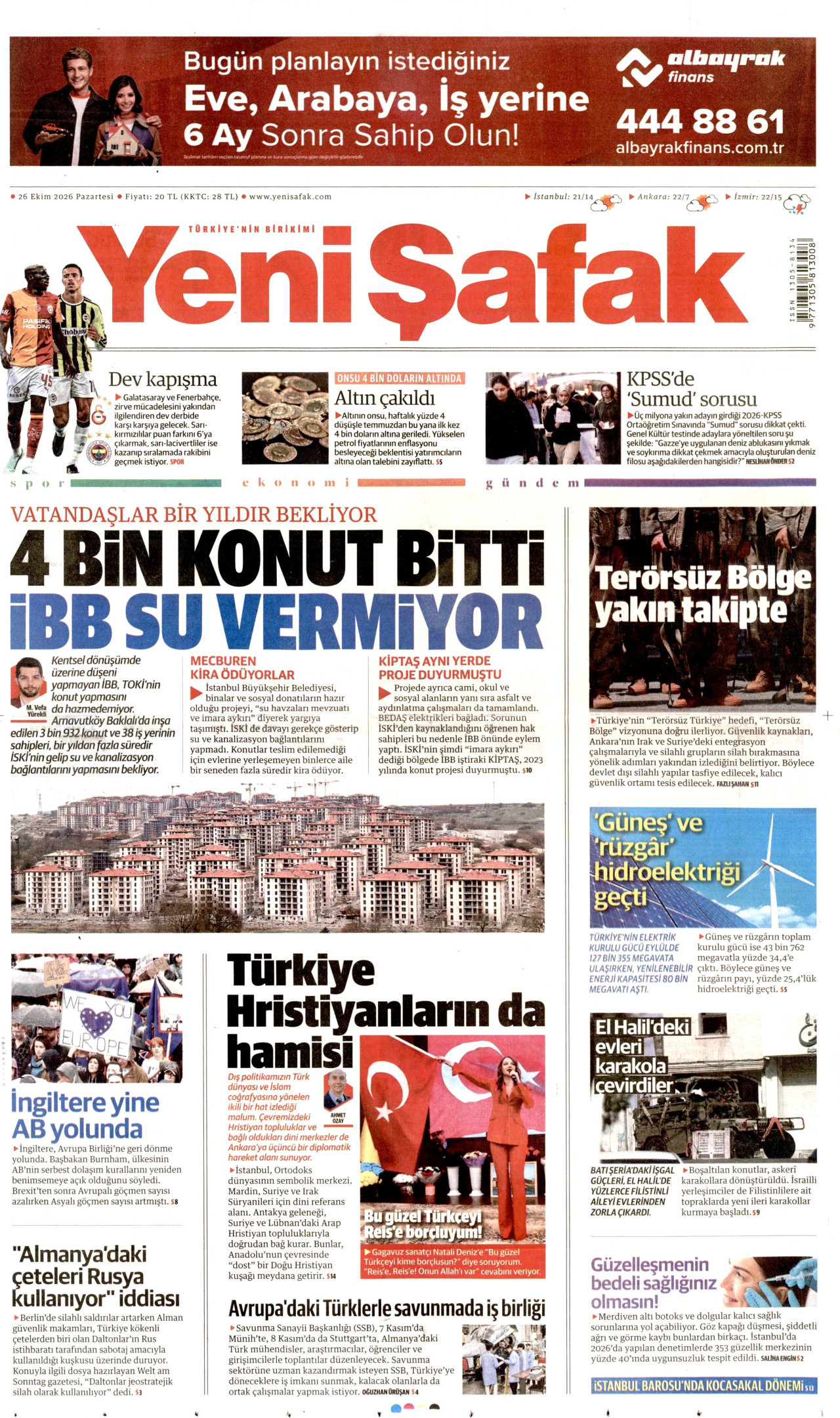 Yeni Şafak Gazetesi gazetesi manşeti