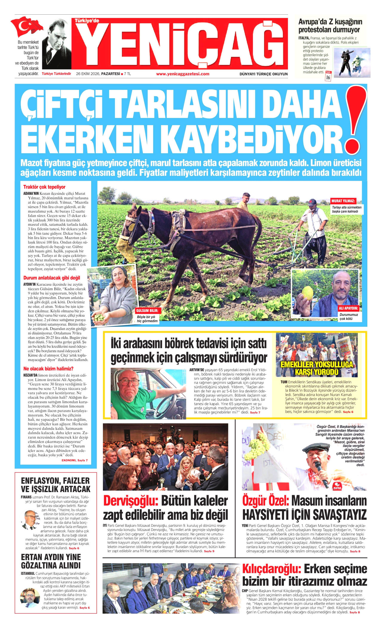 Yeniçağ Gazetesi gazetesi manşeti